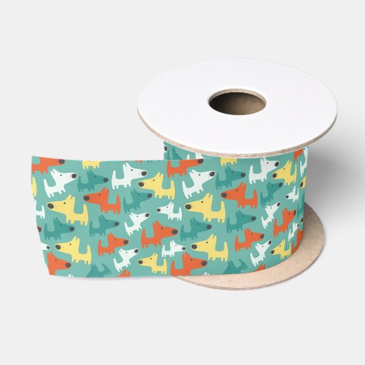 Colorful Dogs Ribbon Satijnen Lint (Spoel)
