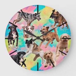 Colorful Dogs Wall Clock – Fun Puppy Pet Home Deco Grote Klok
