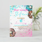 Colorful donut baby party-uitnodiging aankondiging (Staand voorkant)