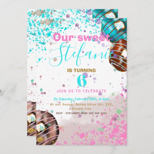 Colorful donut baby party-uitnodiging aankondiging (Voorkant / Achterkant)