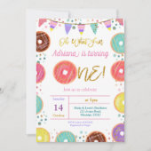 COLORFUL Donut First Birthday Uitnodiging (Voorkant)