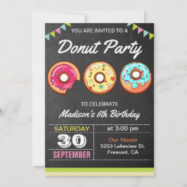 Colorful Donuts Kids Birthday Party Invitation Kaart