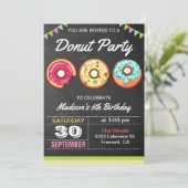 Colorful Donuts Kids Birthday Party Invitation Kaart (Staand voorkant)