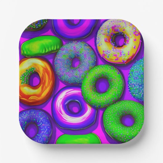 Colorful Donuts Paars Papieren Bordje (Voorkant)