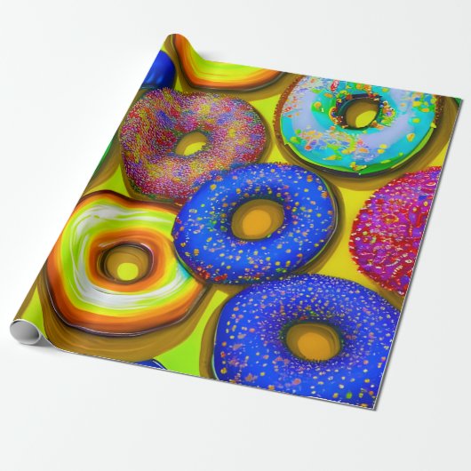 Colorful Donuts Yellow Cadeaupapier (Uitgerold)