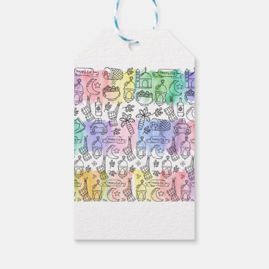 Colorful Doodle Eid Cadeaulabel (Achterkant)