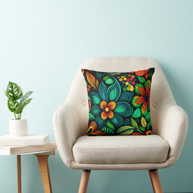 COLORFUL DOODLE FLORAAL ONTWERP KUSSEN (Stoel)