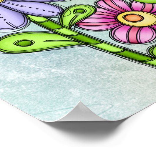 Colorful Doodle Flower Trio Poster (Hoek)