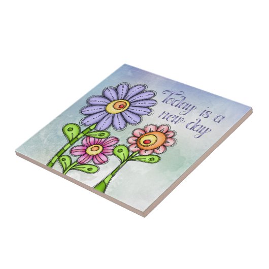 Colorful Doodle Flower Trio Tegeltje (Zijkant)