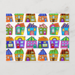 Colorful Doodle Quirky Detched Residential Houses Briefkaart