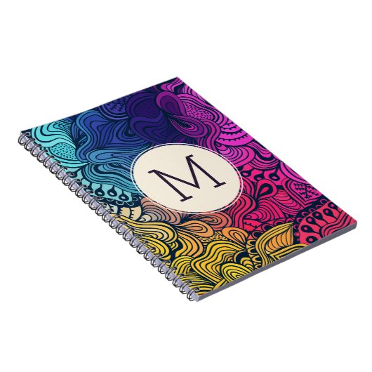 Colorful Doodle Swirls Monogram notebook Notitieboek (Rechterzijde)