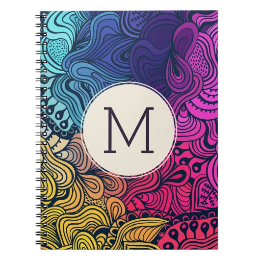 Colorful Doodle Swirls Monogram notebook Notitieboek (Voorkant)