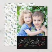 Colorful Doodles Merry kerstfoto Black Feestdagenkaart (Voorkant / Achterkant)