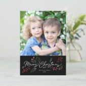 Colorful Doodles Merry kerstfoto Black Feestdagenkaart (Staand voorkant)