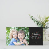 Colorful Doodles Merry kerstfoto Black Feestdagenkaart (Staand voorkant)