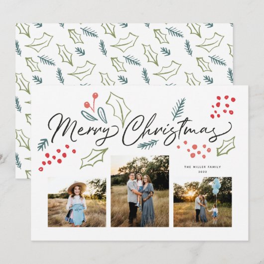 Colorful Doodles Merry Kerstmis Multi-Photo Feestdagenkaart (Voorkant / Achterkant)