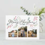 Colorful Doodles Merry Kerstmis Multi-Photo Feestdagenkaart (Staand voorkant)