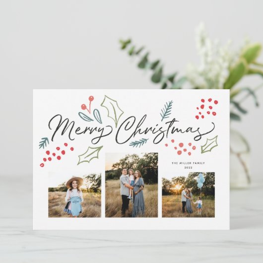 Colorful Doodles Merry Kerstmis Multi-Photo Feestdagenkaart (Staand voorkant)