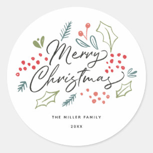 Colorful Doodles Merry kerstnaam Ronde Sticker