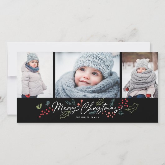 Colorful Doodles Merry Kerstne 3 Foto zwart Feestdagenkaart (Voorkant)