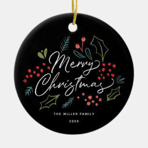 Colorful Doodles Merry Kerstry Foto op Terug Keramisch Ornament