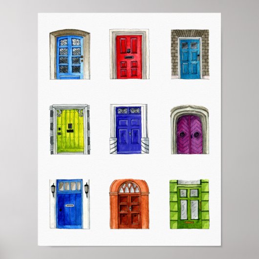 Colorful Doors Illustration Poster (Voorkant)