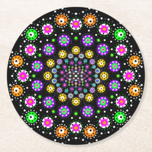 Colorful Dot Mandala Ronde Kartonnen Onderzetter