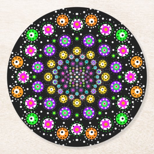 Colorful Dot Mandala Ronde Kartonnen Onderzetter (Voorkant)