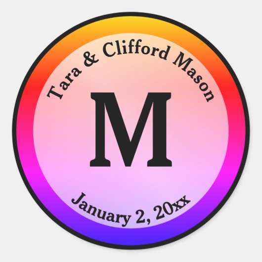 Colorful Dot Monogram Aangepast huwelijk Ronde Sticker (Voorkant)