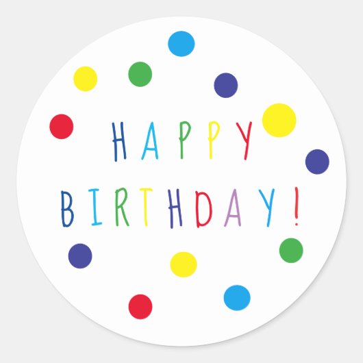 Colorful Dots Happy Birthday Round Sticker (Voorkant)