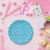 Colorful Dotty Pattern on Bright Blue Papieren Bordje (Feest)