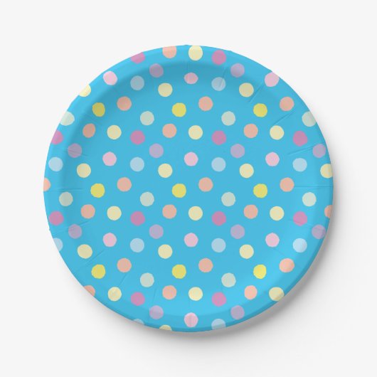Colorful Dotty Pattern on Bright Blue Papieren Bordje (Voorkant)
