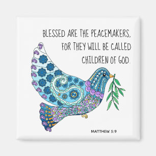 Colorful Dove w Verse over vrede (Matthew 5:9) Magneet