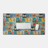 Colorful Dragonflies And Roses Patchwork Bureaumat (Keyboard & Muis)