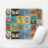 Colorful Dragonflies And Roses Patchwork Muismat (Met muis)