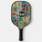 Colorful Dragonflies And Roses Patchwork Pickleball Paddle (Achterkant)