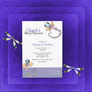 Colorful Dragonflies Baby shower Uitnodiging