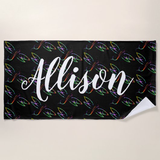 Colorful dragonflies personalized beach towel strandlaken (Voorkant)