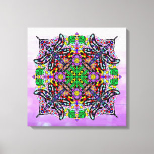 Colorful Dragonfly en Flowers ThMED Mandala Art Canvas Afdruk