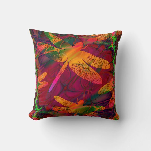 Colorful Dragonfly Gold Paars Patroon Kussen (Voorkant)