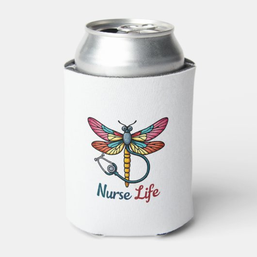 Colorful dragonfly Nurse life T-Shirt (1) Blikjeskoeler (Blikje Voorkant)