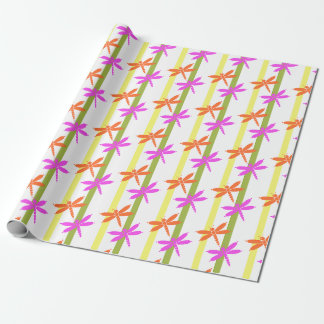 Colorful Dragonfly Pattern Bright Summer Stripe Cadeaupapier