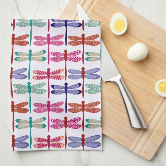 Colorful Dragonfly Pattern Theedoek (Quarter Fold)