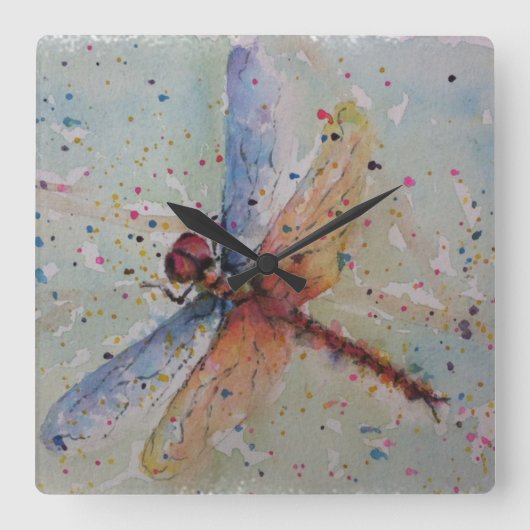 COLORFUL DRAGONFLY VIERKANTE KLOK (Voorkant)