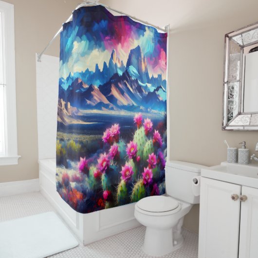 Colorful Dramatic Mountain Range Bold Douchegordijn (In situ)