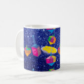 Colorful Dreidels Blue Faux Glitter Koffiemok (Voorkant links)