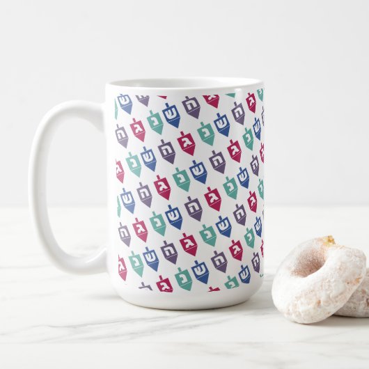 Colorful Dreidels Hanukkah Koffiemok (Met donut)