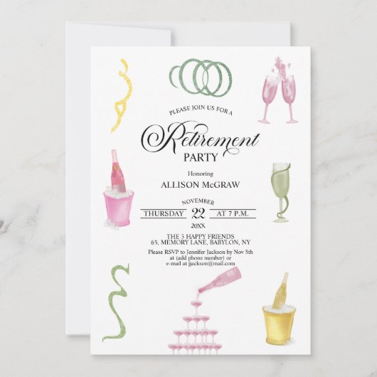 Colorful Drinks and Bottles Retirement Party Kaart (Voorkant)