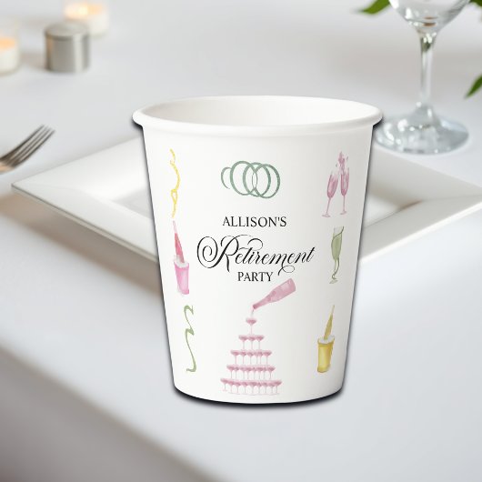 Colorful Drinks and Bottles Retirement Party Papieren Bekers