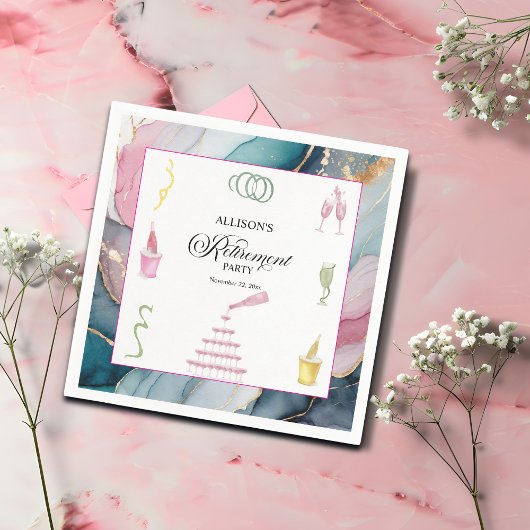 Colorful Drinks and Bottles Retirement Party Servet